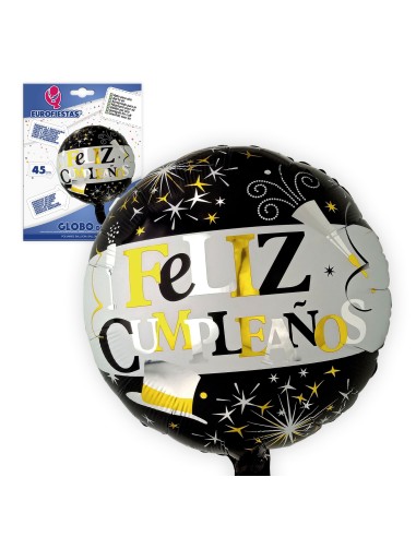 Globo Feliz Cumple Negro oro 45cm