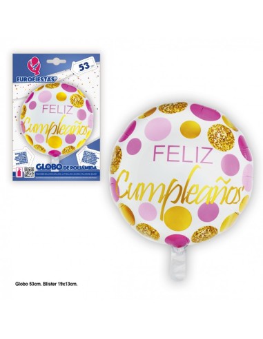 Globo Feliz cumple Rosa oro 53cm