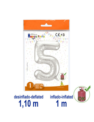 Globo Número 5 plata 1m