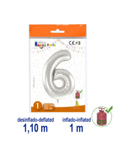 Globo Número 6 plata 1m