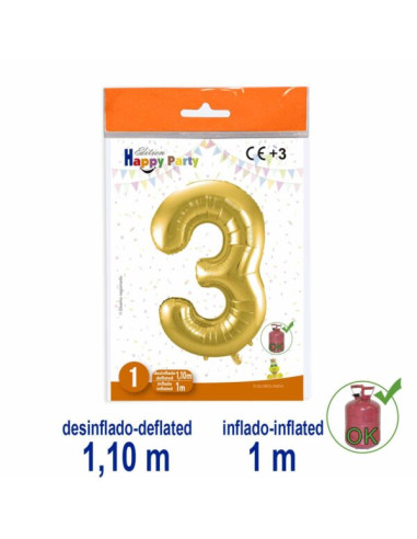 Globo Número 3 oro 1m