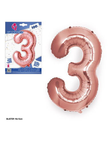 Globo número 3 rose gold 1m