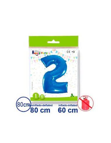 Globo Número 2 Azul fuerte 60cm
